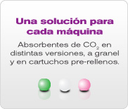 Absorbentes de CO2 en distintas versiones, a granel y en cartuchos pre-rellenos.