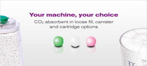 Your machine, your choice. Co2 absorbent in loose fill, canister and cartridge options.